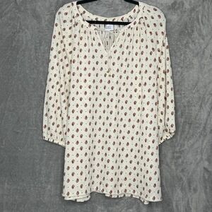 Croft & Barrow 3X Shirt Top Ivory Paisley 3/4 Sleeve Keyhole Scoop Neck Stretch